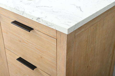 Brady 42" Mid-century Vanity Set with Carrara White Quartz Top - Teak White