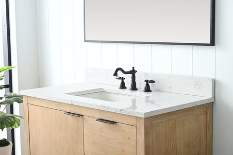 Brady 42" Mid-century Vanity Set with Carrara White Quartz Top - Teak White