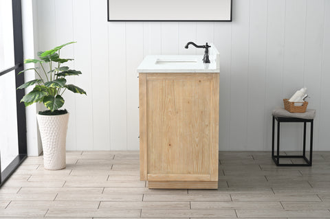 Brady 42" Mid-century Vanity Set with Carrara White Quartz Top - Teak White
