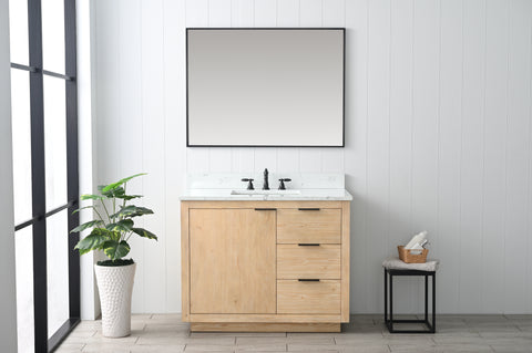 Brady 42" Mid-century Vanity Set with Carrara White Quartz Top - Teak White