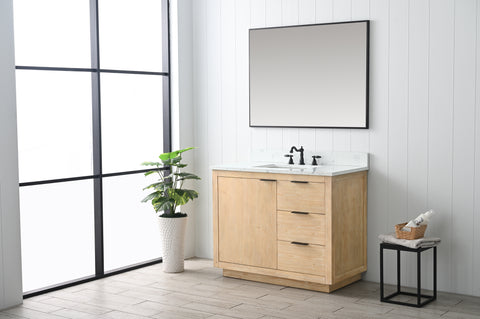 Brady 42" Mid-century Vanity Set with Carrara White Quartz Top - Teak White