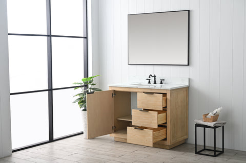 Brady 42" Mid-century Vanity Set with Carrara White Quartz Top - Teak White