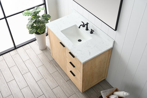 Brady 42" Mid-century Vanity Set with Carrara White Quartz Top - Teak White