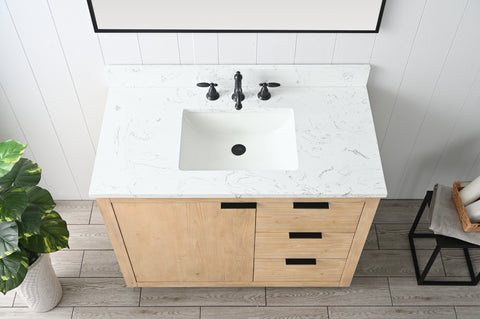 Brady 42" Mid-century Vanity Set with Carrara White Quartz Top - Teak White
