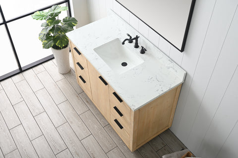 Brady 48" Mid-century Vanity Set with Carrara White Quartz Top - Teak White