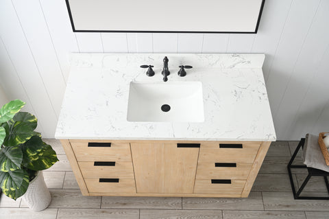 Brady 48" Mid-century Vanity Set with Carrara White Quartz Top - Teak White