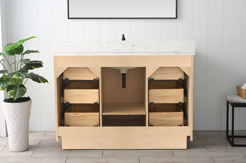 Brady 48" Mid-century Vanity Set with Carrara White Quartz Top - Teak White