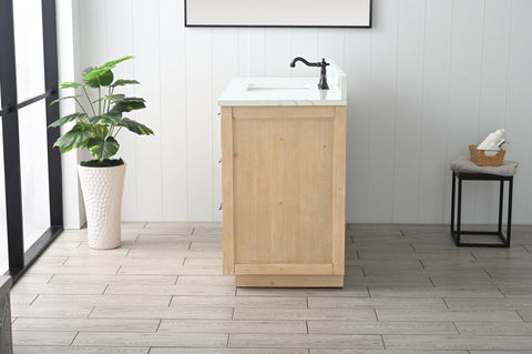 Brady 48" Mid-century Vanity Set with Carrara White Quartz Top - Teak White