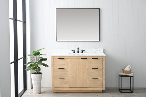 Brady 48" Mid-century Vanity Set with Carrara White Quartz Top - Teak White