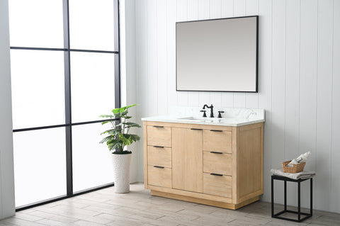 Brady 48" Mid-century Vanity Set with Carrara White Quartz Top - Teak White