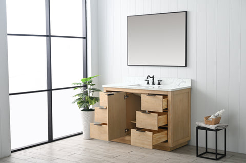 Brady 48" Mid-century Vanity Set with Carrara White Quartz Top - Teak White
