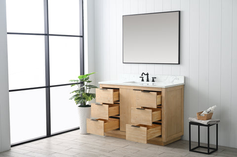 Brady 48" Mid-century Vanity Set with Carrara White Quartz Top - Teak White