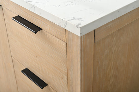 Brady 48" Mid-century Vanity Set with Carrara White Quartz Top - Teak White