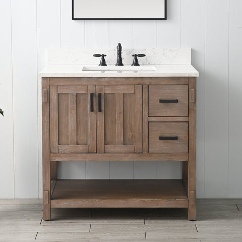 Harvey 36" Rustic Modern Farmhouse Vanity with Carrara White Top - Brown Spruce
