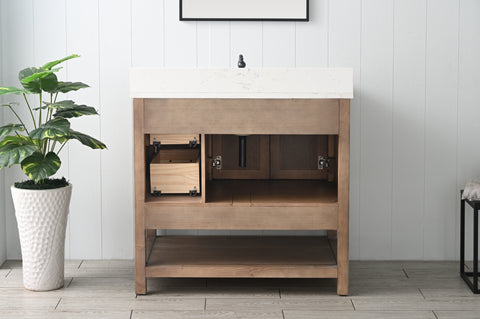 Harvey 36" Rustic Modern Farmhouse Vanity with Carrara White Top - Brown Spruce
