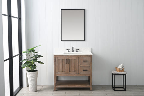 Harvey 36" Rustic Modern Farmhouse Vanity with Carrara White Top - Brown Spruce