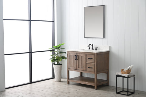 Harvey 36" Rustic Modern Farmhouse Vanity with Carrara White Top - Brown Spruce