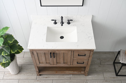 Harvey 36" Rustic Modern Farmhouse Vanity with Carrara White Top - Brown Spruce