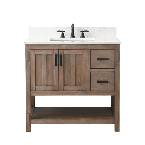 Harvey 36" Rustic Modern Farmhouse Vanity with Carrara White Top - Brown Spruce