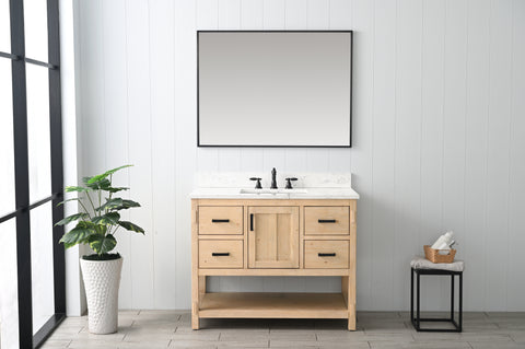 Harvey 42" Rustic Modern Farmhouse Vanity with Carrara White Top - Teak White