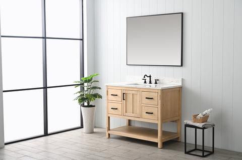 Harvey 42" Rustic Modern Farmhouse Vanity with Carrara White Top - Teak White