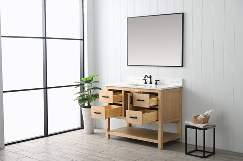 Harvey 42" Rustic Modern Farmhouse Vanity with Carrara White Top - Teak White