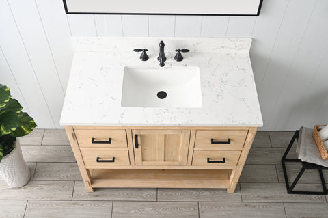 Harvey 42" Rustic Modern Farmhouse Vanity with Carrara White Top - Teak White