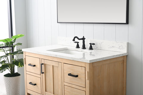 Harvey 42" Rustic Modern Farmhouse Vanity with Carrara White Top - Teak White