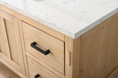 Harvey 42" Rustic Modern Farmhouse Vanity with Carrara White Top - Teak White