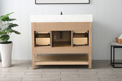 Harvey 42" Rustic Modern Farmhouse Vanity with Carrara White Top - Teak White
