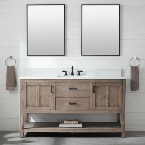 Harvey 60" -  Rustic Modern Farmhouse Vanity with Carrara White Top - Brown Spruce (Single Sink) (SOLD OUT)