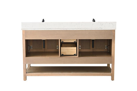 Harvey 60" Rustic Modern Farmhouse Vanity with Carrara White Top - Teak White