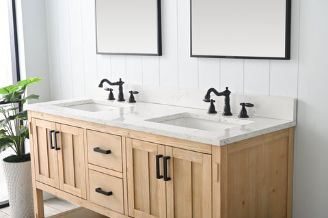Harvey 60" Rustic Modern Farmhouse Vanity with Carrara White Top - Teak White