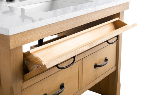 Jack 42" Rustic Modern Farmhouse Vanity with Carrara White Top - Natural
