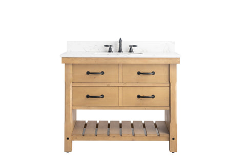 Jack 42" Rustic Modern Farmhouse Vanity with Carrara White Top - Natural
