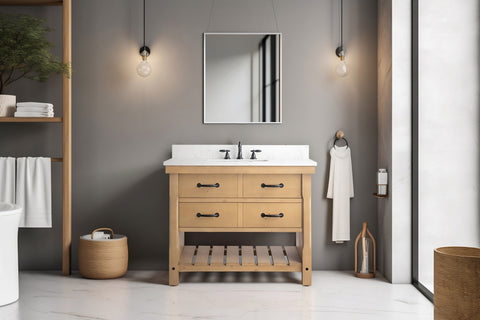 Jack 42" Rustic Modern Farmhouse Vanity with Carrara White Top - Natural