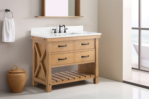 Jack 42" Rustic Modern Farmhouse Vanity with Carrara White Top - Natural