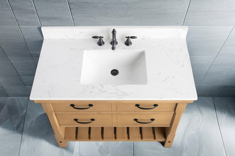 Jack 42" Rustic Modern Farmhouse Vanity with Carrara White Top - Natural