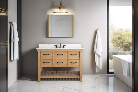 Jack 48" Rustic Modern Farmhouse Vanity with Carrara White Top - Natural