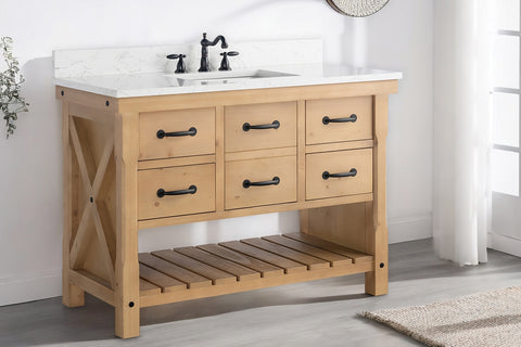 Jack 48" Rustic Modern Farmhouse Vanity with Carrara White Top - Natural