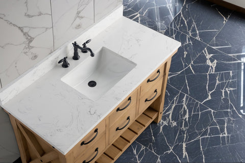 Jack 48" Rustic Modern Farmhouse Vanity with Carrara White Top - Natural