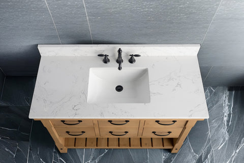 Jack 48" Rustic Modern Farmhouse Vanity with Carrara White Top - Natural