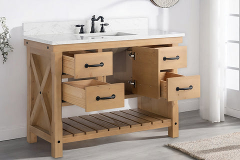 Jack 48" Rustic Modern Farmhouse Vanity with Carrara White Top - Natural