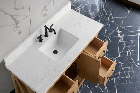 Jack 48" Rustic Modern Farmhouse Vanity with Carrara White Top - Natural