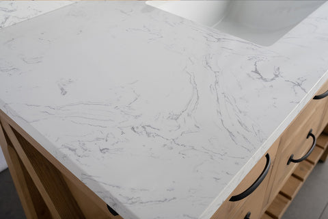 Jack 48" Rustic Modern Farmhouse Vanity with Carrara White Top - Natural