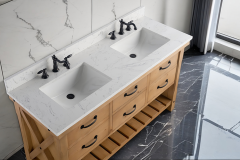 Jack 60" Rustic Modern Farmhouse Vanity with Carrara White Top - Natural