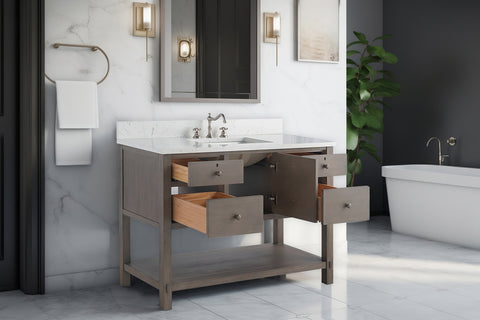 Katie 48" Modern Farmhouse Vanity with Carrara White Top - Driftwood Gray