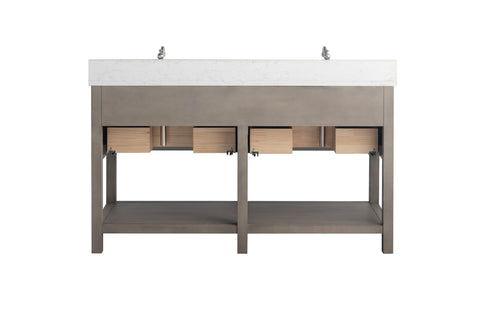 Katie 60" Modern Farmhouse Vanity with Carrara White Top - Driftwood Gray