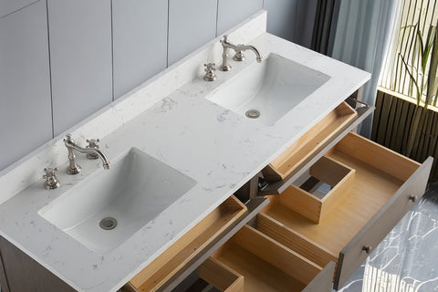 Katie 60" Modern Farmhouse Vanity with Carrara White Top - Driftwood Gray