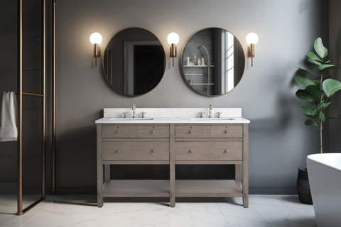 Katie 60" Modern Farmhouse Vanity with Carrara White Top - Driftwood Gray